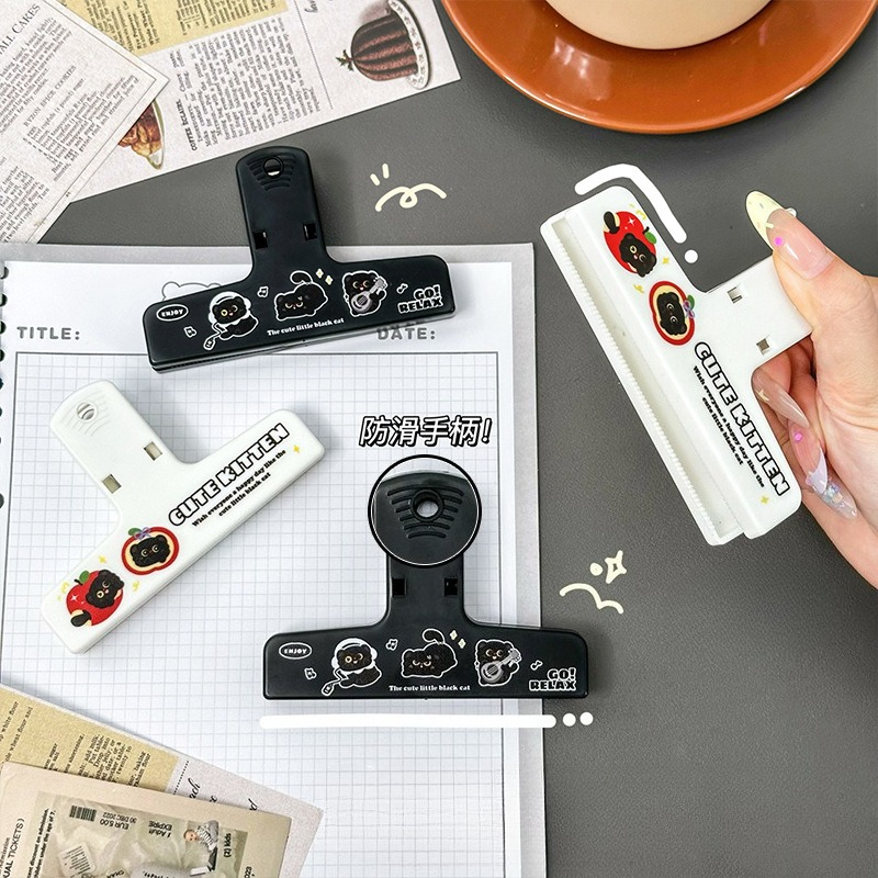 Kawaii Black Cat Plastic Clip Cute Stationery Binder Clips for Journal Scrapbooking Planner Multifunctional Bill Notes Memo Clip