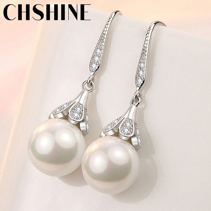 Chshine 925 Sterling Zilver Natuurlijke Witte 12Mm Parel Oorbellen Voor Vrouwen Wedding Engagement Sieraden