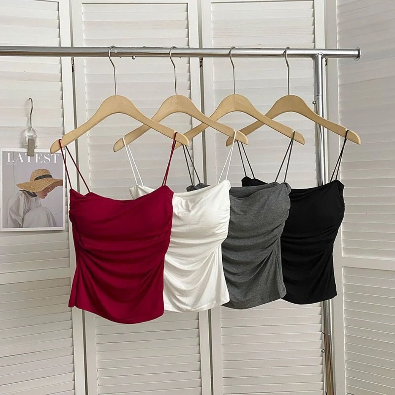 Camisola de alças sem mangas feminina, camisola justa, top curto sexy com alças finas, roupa interior branca lisa, estilo coreano
