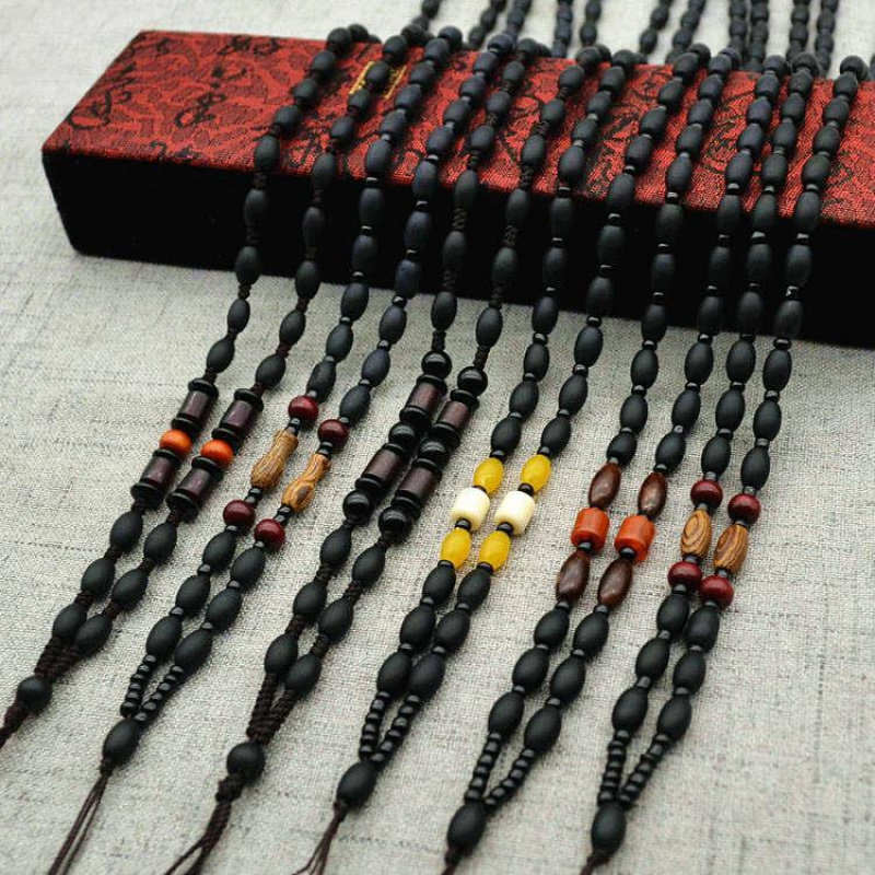 DIYCable colgante negro mate, piedra Bian, cuentas de arroz, colgante de Jade, collar, cadena, suéter, cuerda colgante para hombres y mujeres