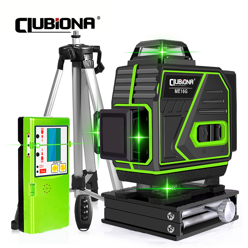 Clubiona 4D 16 linii 1PC lub 2PC baterie profesjonalny poziom zielony Laser z pilotem i trybem pulsacyjnym