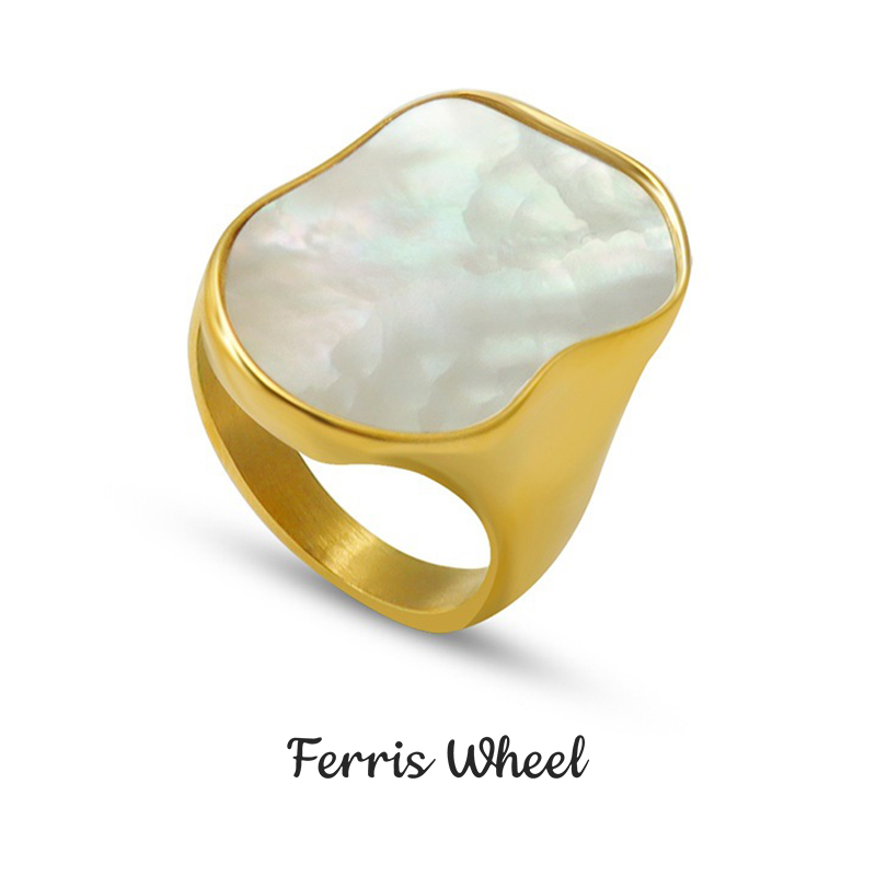 Anillos de concha Natural de acero inoxidable para mujer, anillo geométrico Irregular de lujo para mujer, anillo de dedo femenino, regalos de joyería de aniversario