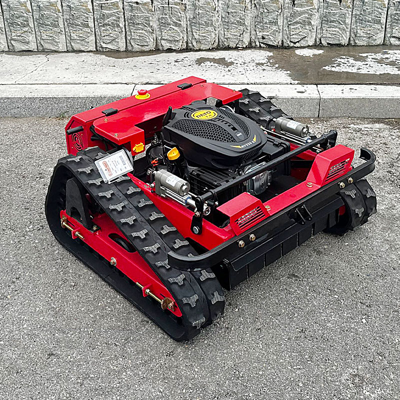 Cortacésped con control remoto y seguimiento de gasolina Popular de China, cortacésped autopropulsado tipo oruga, cortacésped de colina, removedor de deshierbe