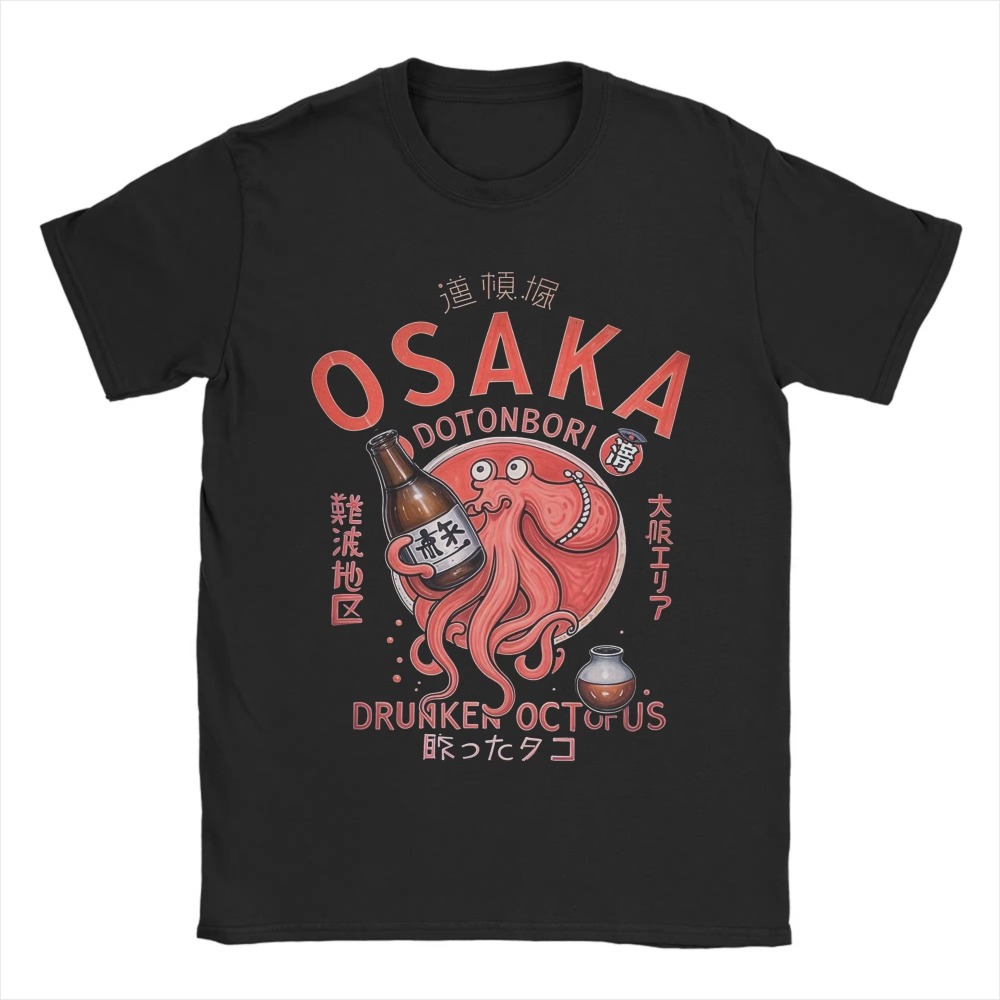 Osaka Dotonbori Drunken Octopus T Shirt da uomo in cotone divertente T-shirt O Collo Tee Shirt Manica corta Top Comodo e traspirante