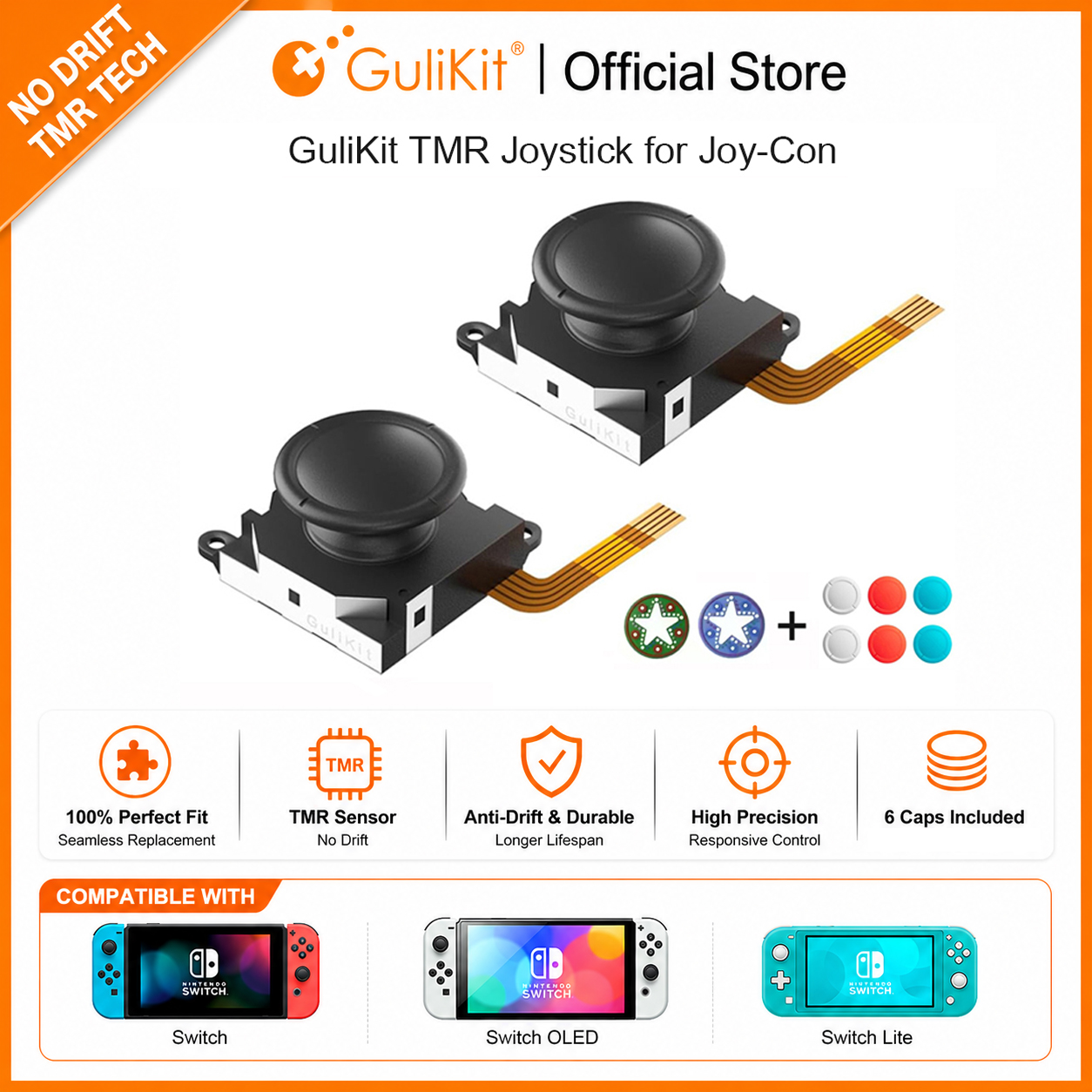 GuliKit TMR Sensing Joystick untuk Pengganti JoyCon Tanpa Drifting Stick untuk Nintendo Switch/OLED/Lite Aksesoris Game Perbaikan