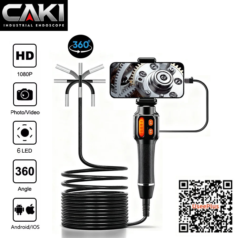 Caméra endoscopique rotative à 360 degrés, objectif 6mm HD, caméra endoscopique d'inspection articulée IP67 pour voiture automobile IOS Android