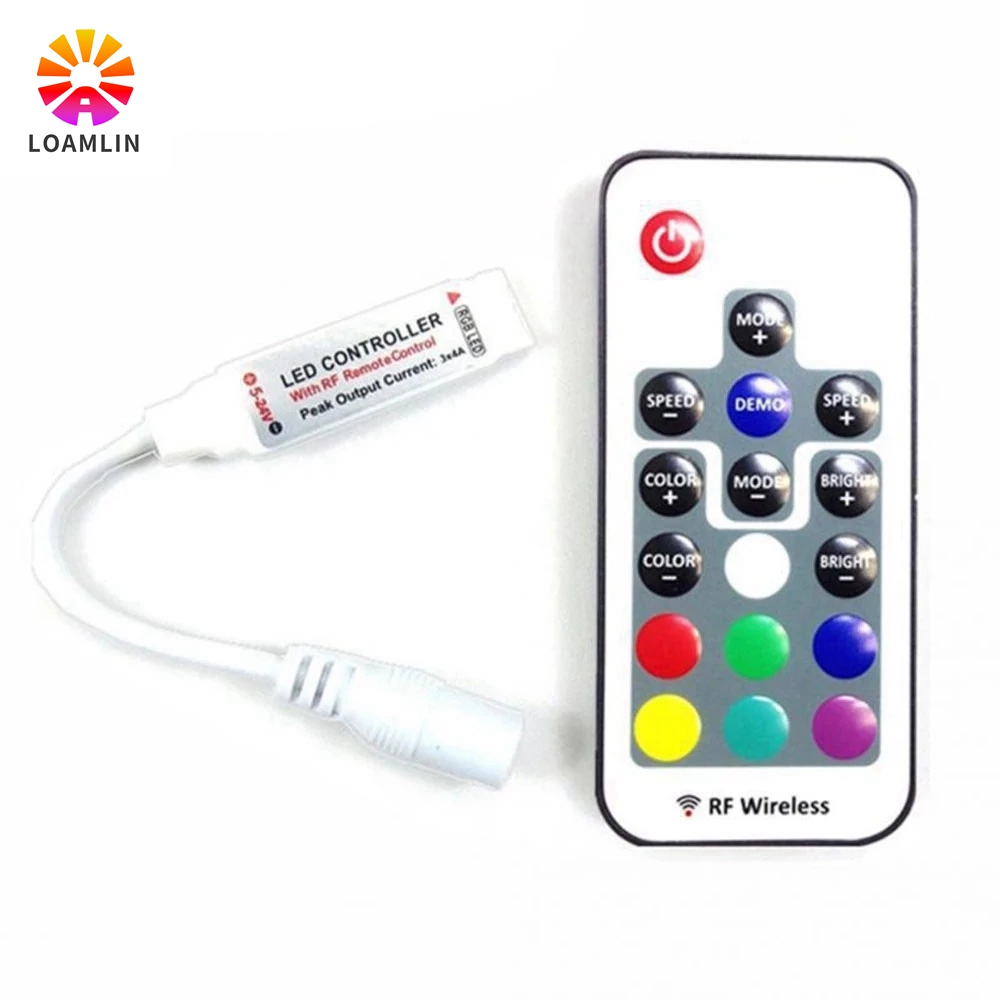 17-Tasten-Mini-RF-Fernbedienung mit kabelloser LED-Dimmung für 5050/3528/5730/5630/3014 RGB-Farbstreifen