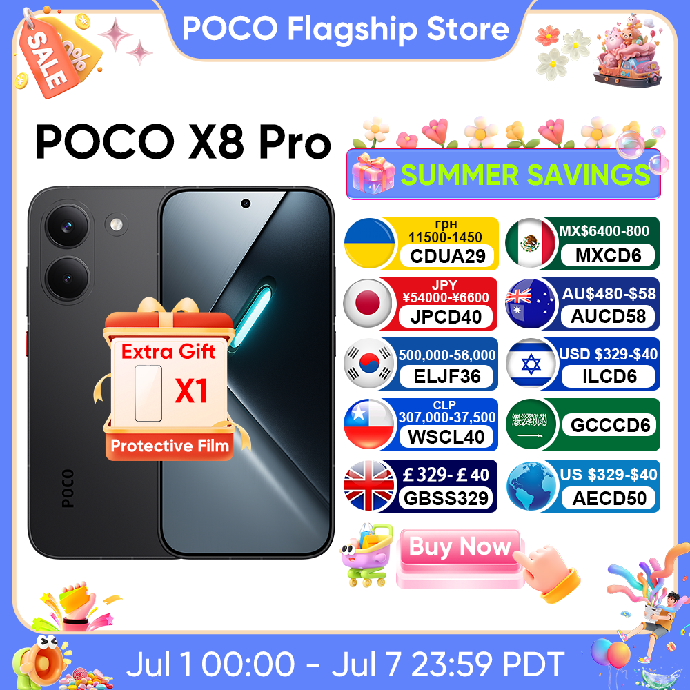 Новинка: Смартфон POCO X8 Pro Global Version 5G с процессором Dimensity 8500-Ultra, 6.59-дюймовым AMOLED-дисплеем, камерой 50 МП, аккумулятором 6500 мАч и быстрой зарядкой 100W HyperCharge.