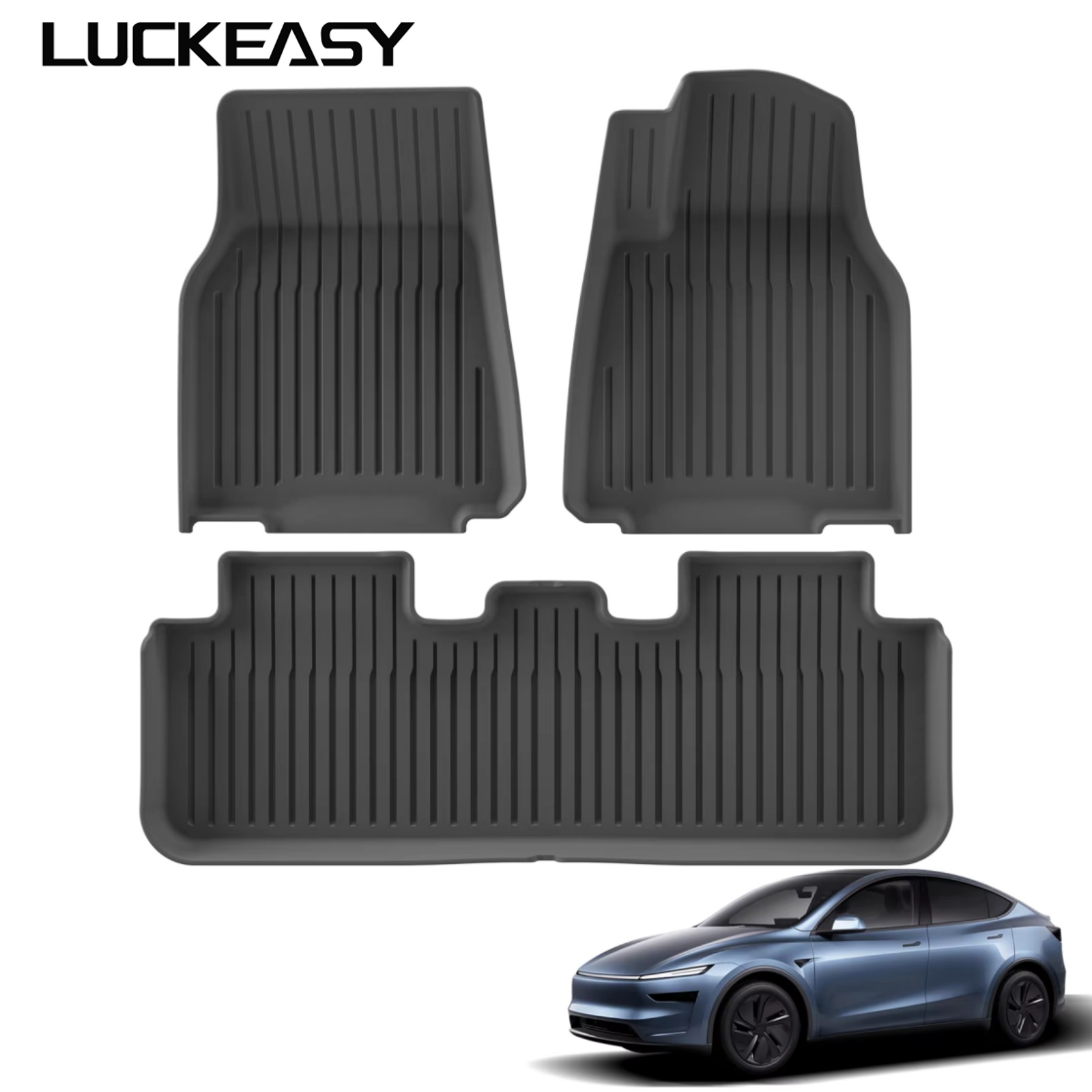 LUCKEASY Vloermatten RHD voor Tesla Model Y 5-zits Juniper Launch 2025 2026 TPE Kofferbakmat Achterbankbescherming