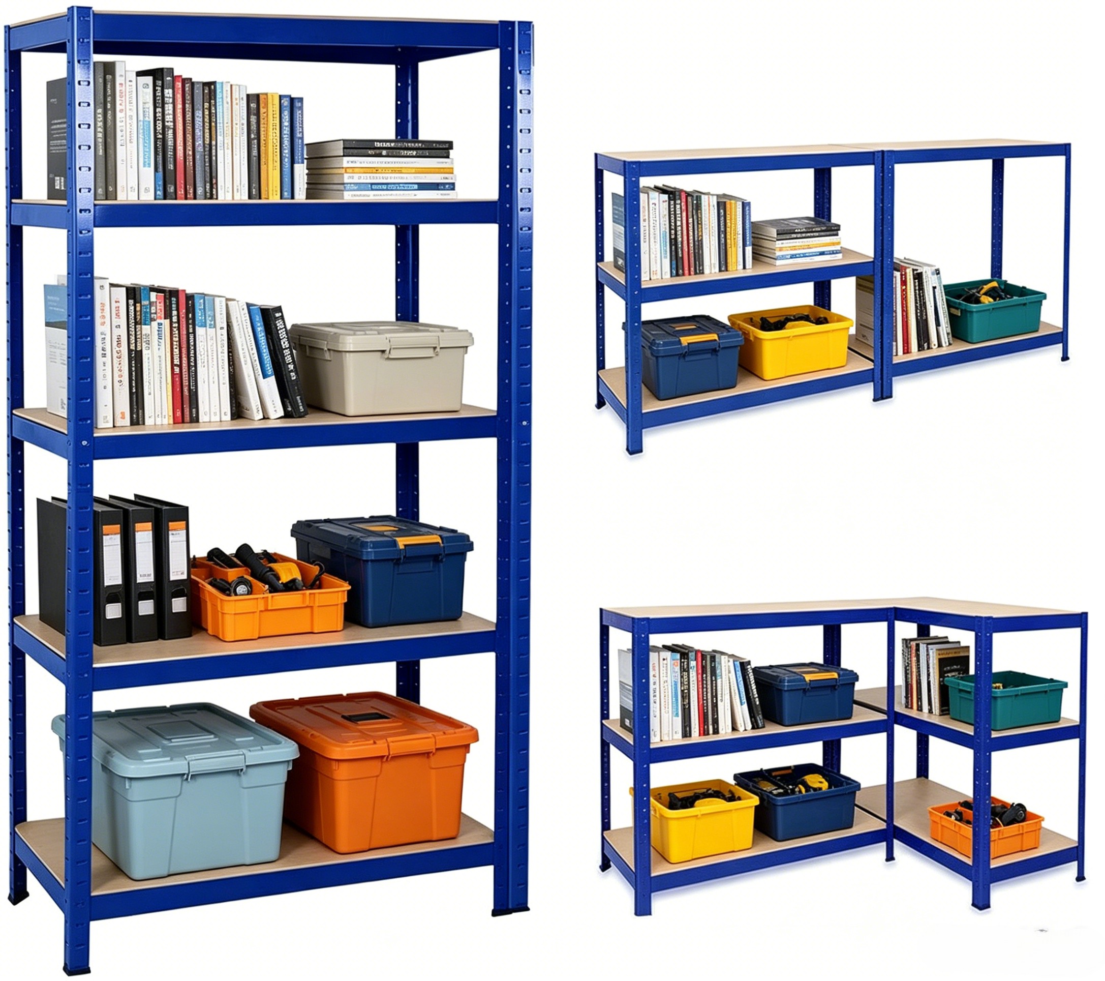 Estanterías metálicas ajustables de cinco niveles, azules, resistentes, con capacidad para 875 kg (175 kg por nivel), ideales para talleres, almacenes, oficinas, tamaño 180 x 90 x 40 cm