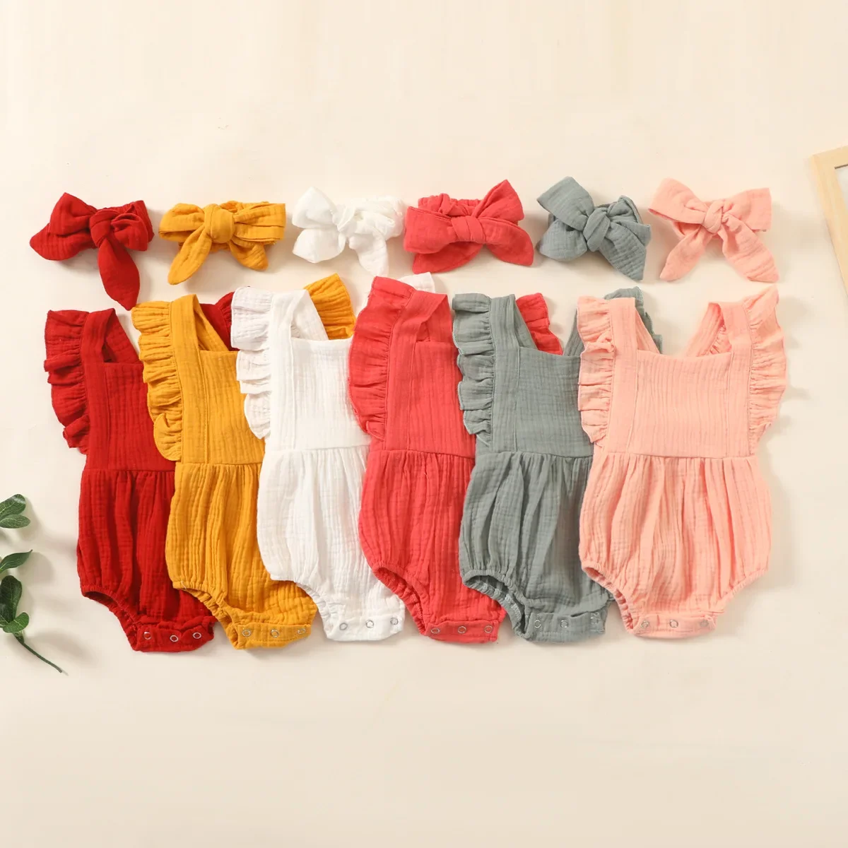 Mùa Hè Sơ Sinh Trẻ Sơ Sinh Bé Gái Romper Áo Liền Quần Đùi + Dây Đội Đầu + Muslin Không Tay Rompers Trẻ Em Onepiece Thời Trang Cho Bé Quần Áo
