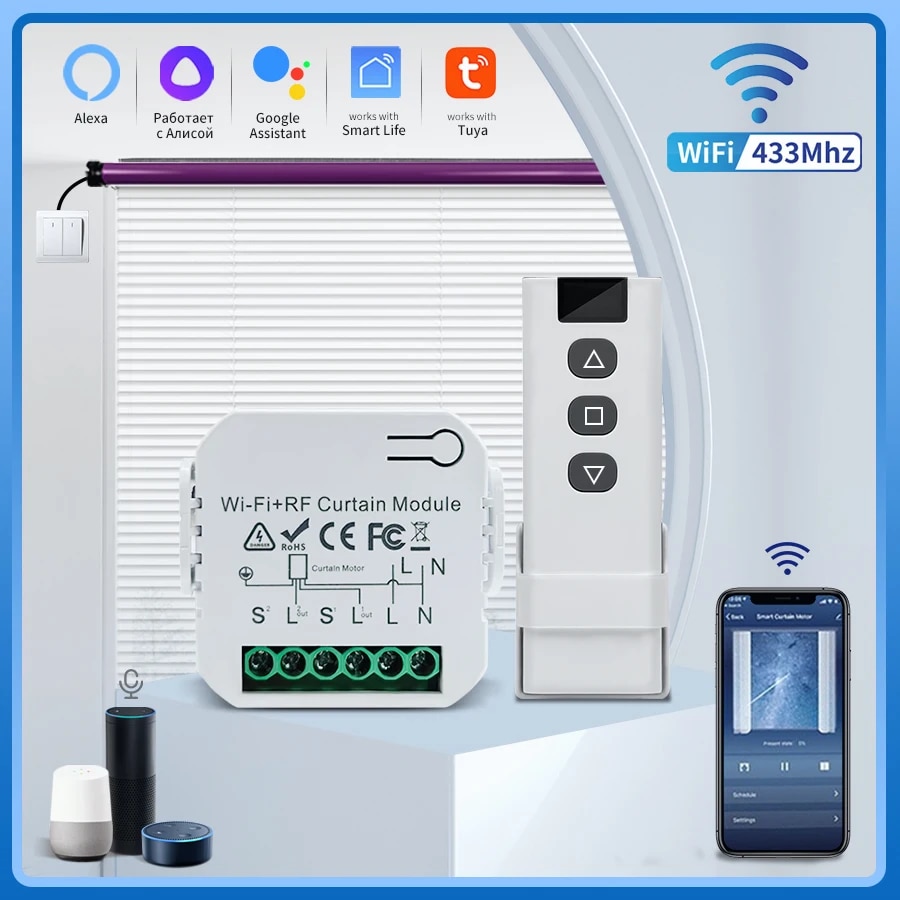 Tuya wifi inteligente cortina interruptor controladores cego rolling shutter rf 433mhz vida inteligente app controle de voz remoto alexa google casa