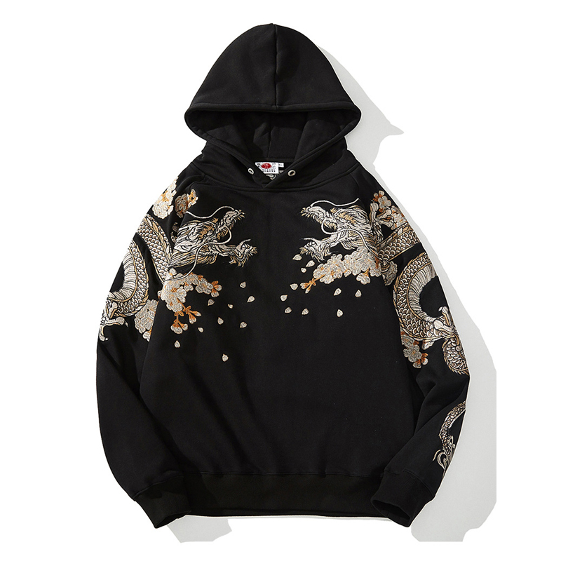 Sweat-shirt à capuche brodé Dragon chinois, Streetwear rétro pour hommes et femmes, automne polaire Harajuku