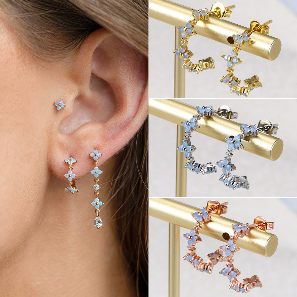 Boucles d'oreilles créoles Everver en pierre d'opale pour femmes, bijoux d'oreille en forme de C, accessoires de documents en or, cadeaux esthétiques, Kgland 077, Ins Fashion