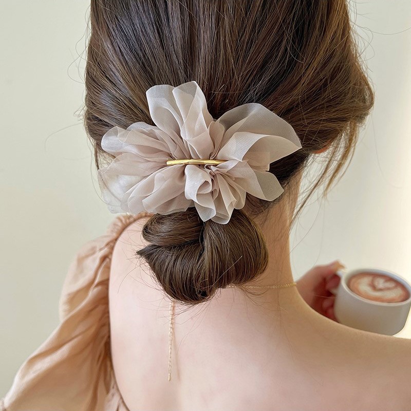 Épingle à cheveux en mousseline de soie pour queue de cheval, super fée, tempérament, fleur, tête arrière, pince à cheveux, printemps, été, carte de cheveux, coiffure, 600