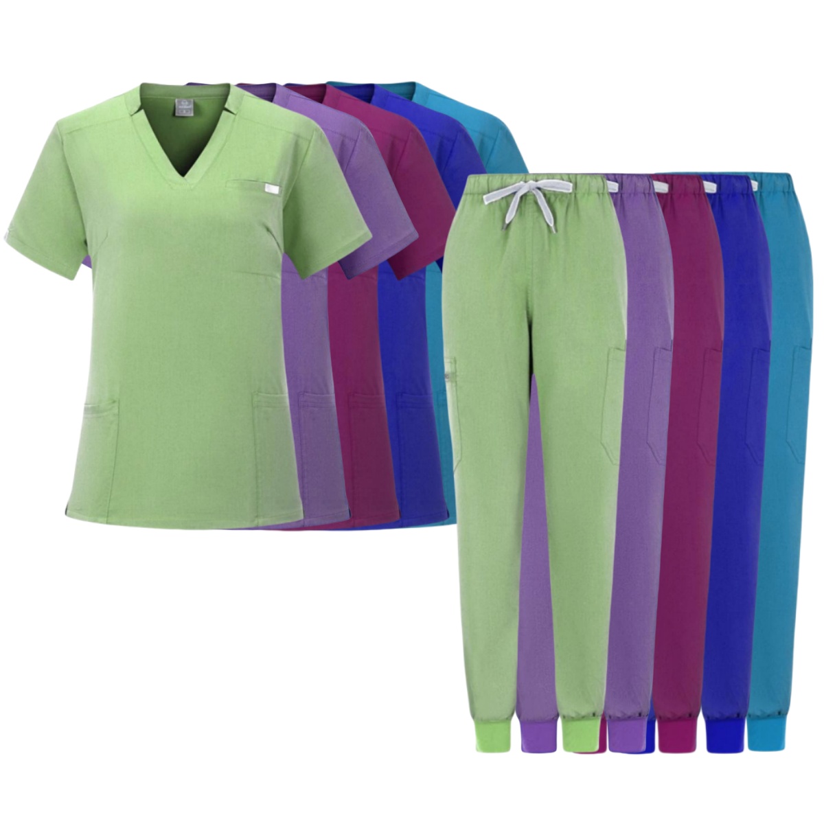 Uniforme de cuidados médicos de tamanho grande de fábrica, esfoliante anti-rugas, tecido elástico, uniforme hospitalar, conjunto médico de enfermagem, blusa médica