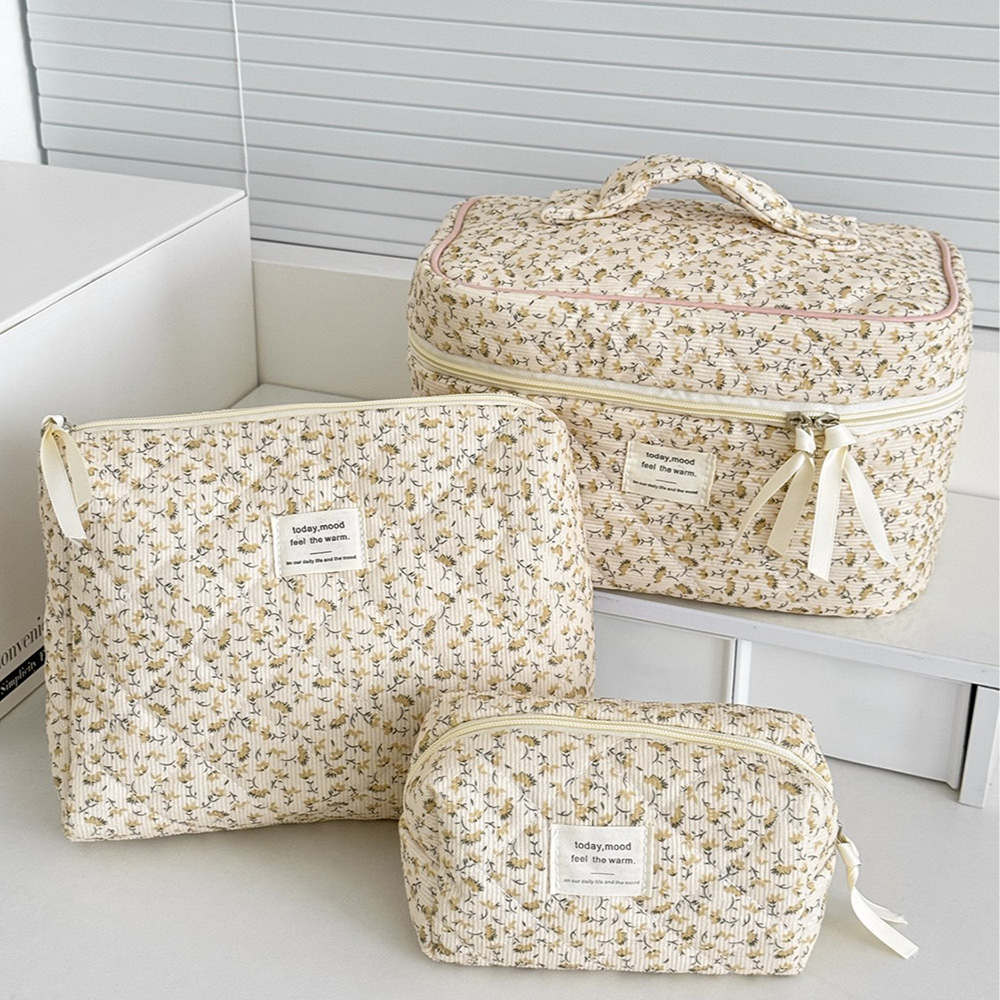 Wholesale Vintage Women Floral Print Cosmetic Pouch Handbag Travel Orgainzer Make Up Storage Bag Large Capacity Quilted Bag