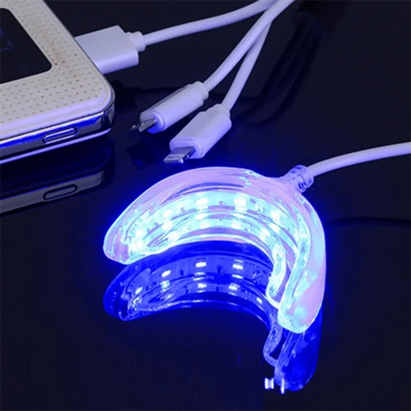 Accélérateur de blanchiment des dents, lumière bleue LED intelligente, dispositif de chargement USB/iPhone/Android Portable, plateau de gomme léger