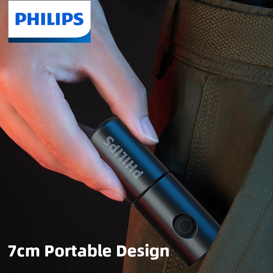 Новый светодиодный перезаряжаемый портативный мини-фонарик Philips 7 см, 7 режимов освещения для пеших прогулок и путешествий, самообороны