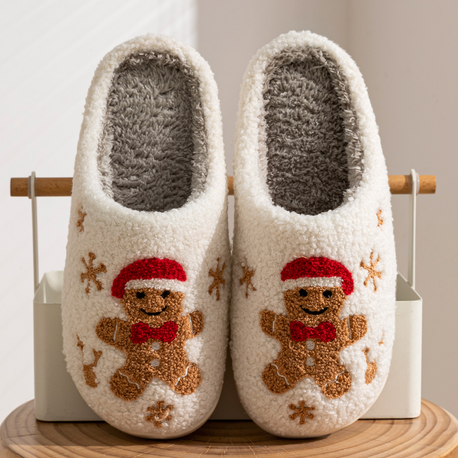 ผู้หญิงคริสต์มาส Gingerbread Man น่ารักฤดูหนาว WARM รองเท้าแตะประณีต Comfy Houseshoes ห้องนอน Soft Sole รองเท้าสําหรับของขวัญ