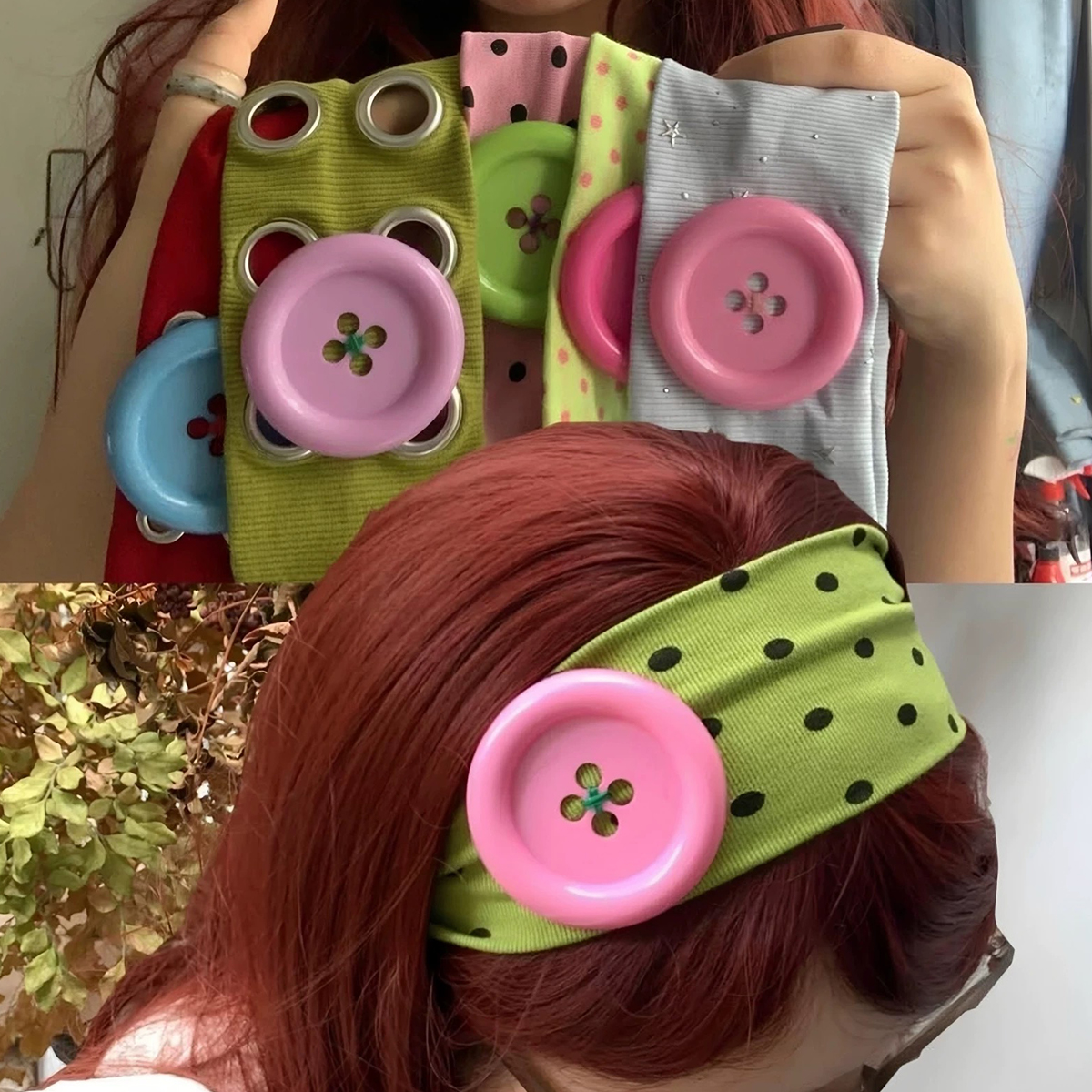 Ikat Rambut Motif Titik Gelombang Kancing Besar Warna-warni Musim Panas Ikat Rambut Elastis Retro Y2K Korea Ikat Rambut Keren Trendi Gaya Sama Blogger