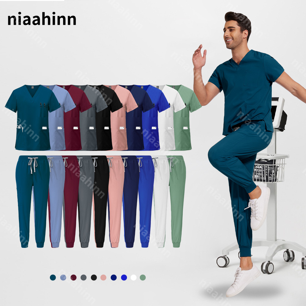マルチカラー手術トップス + パンツスーツ病院看護制服セット男性ペットグルーミングドクタースクラブ制服医療手術作業服