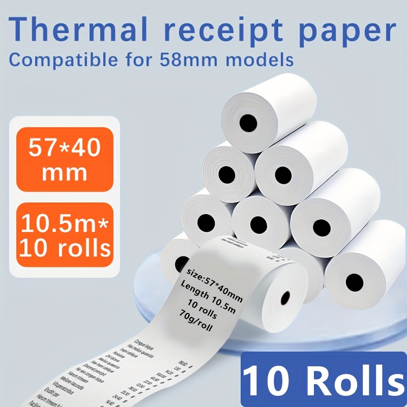 10 Rolls of Cash Register Paper, Receipt Paper, for Cash Registers and Service Point Printers 57*40mm, Each Roll Lengths 10.5m