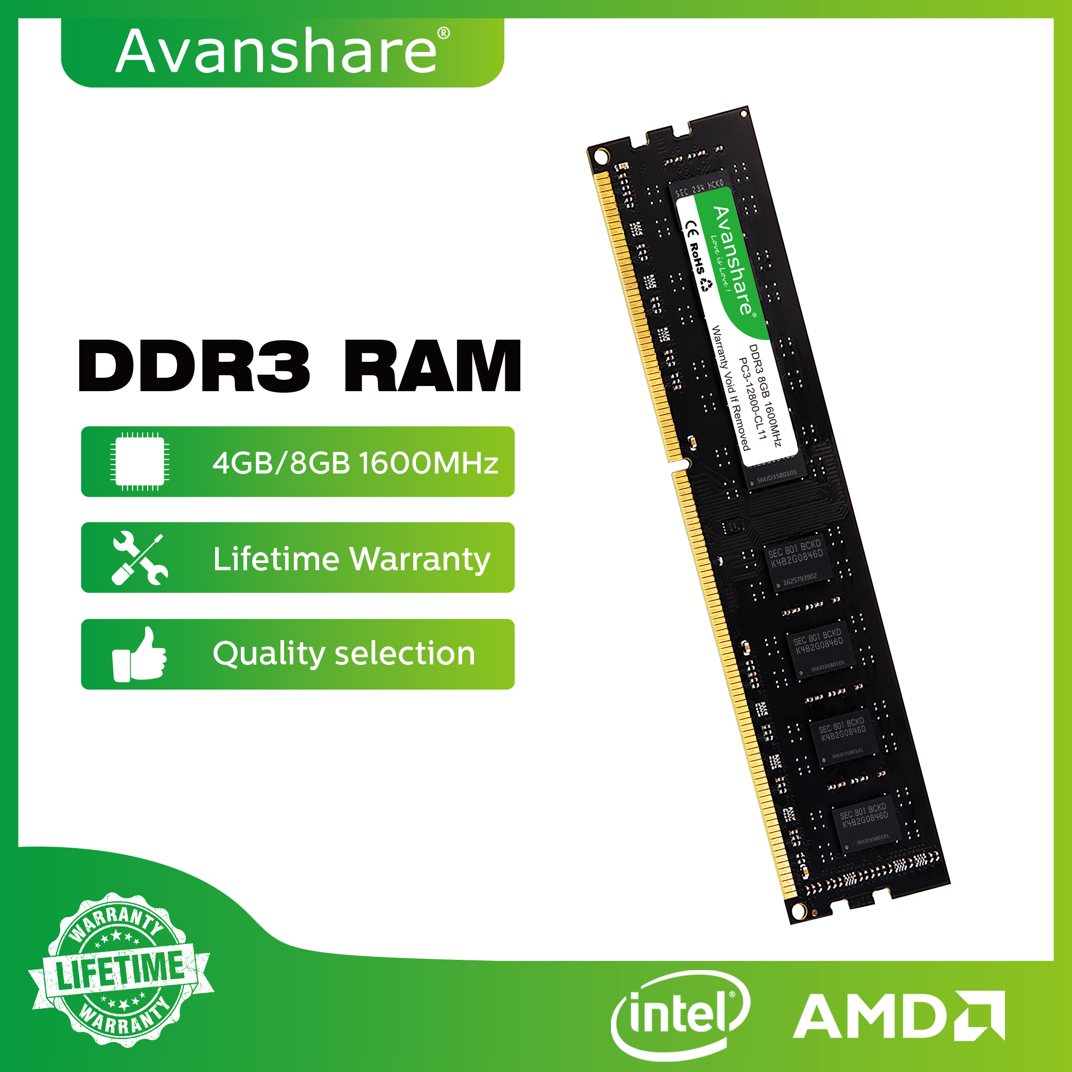 Pamięć RAM Avanshare DDR3 DDR4 DDR5 32GB 16GB 8GB 4GB 1333 1600 2400 2666 3200 5600MHz dla wszystkich płyt głównych komputerów stacjonarnych Intel AMD
