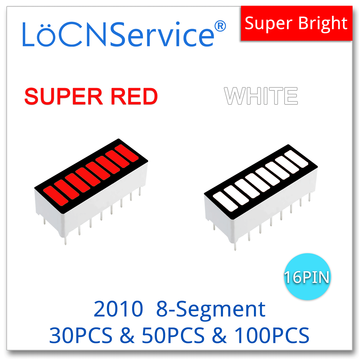 LoCNService 30 шт. 50 шт. 100 шт. красный белый 8-сегментный 2010 DIP16 анодная гистограмма светодиодная гистограмма светильник вой дисплей цифровой