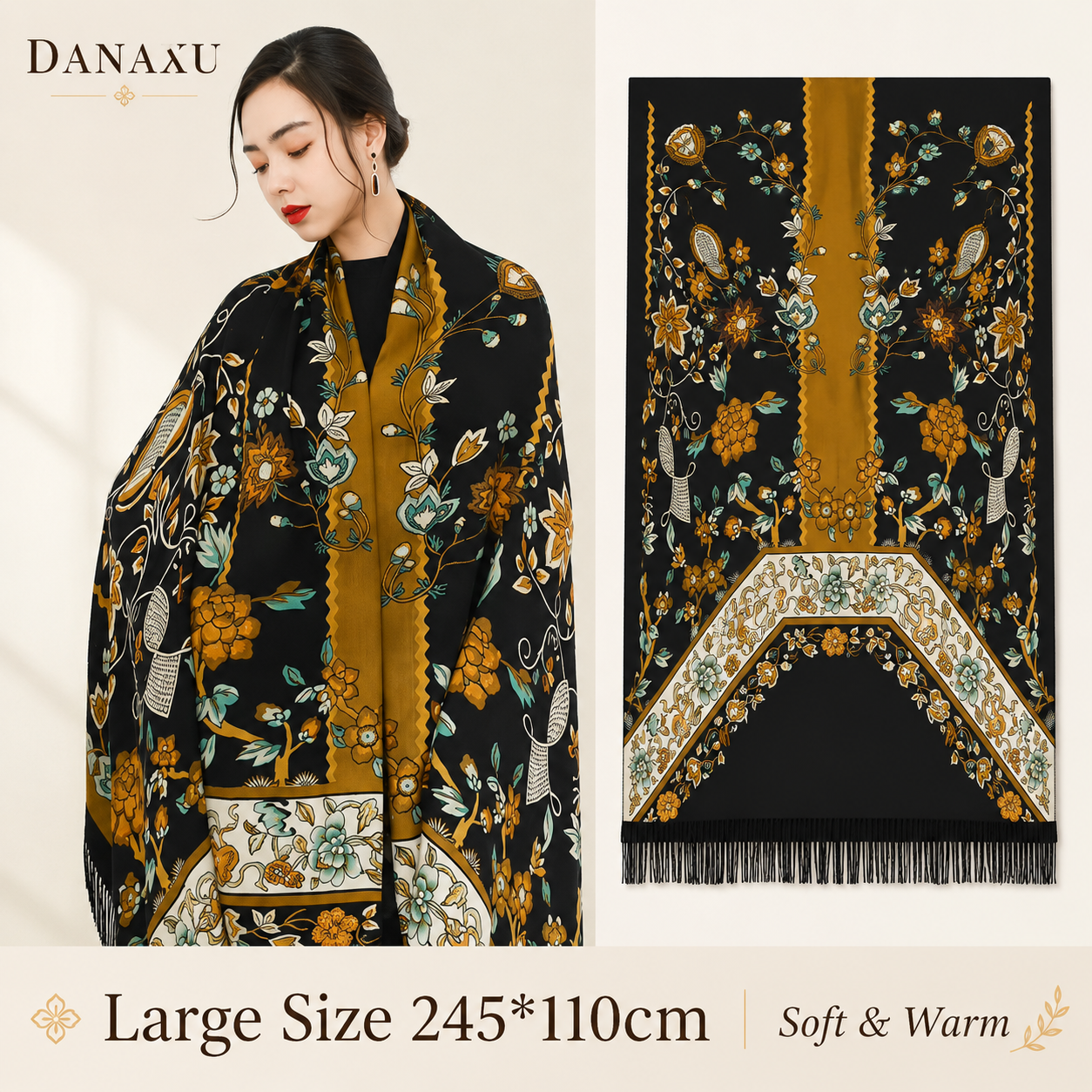 DANA XU Bufanda Mujer wełny Poncho głowy kobiety Lady ciepły szal etole chustka szalik hidżab luksusowa marka Pashmina zima 2021