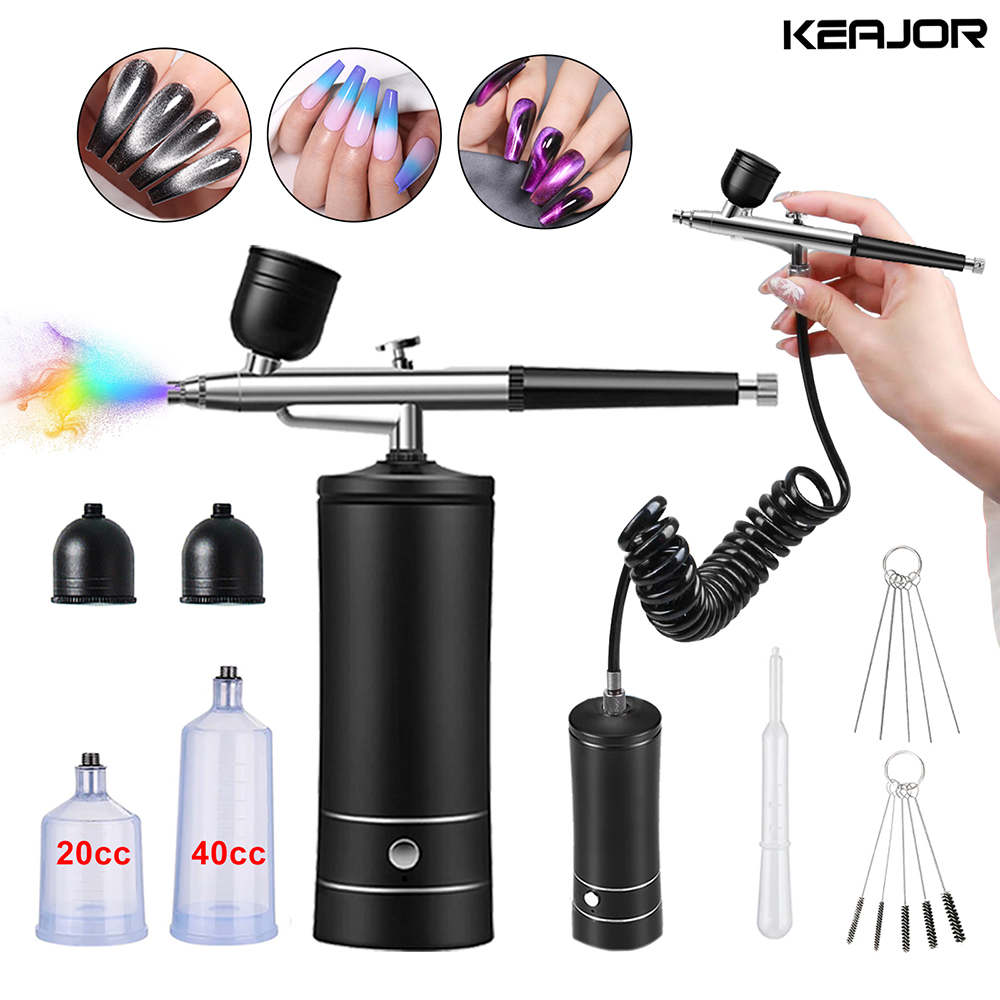 Airbrush Nails Art จิตรกรรมคอมเพรสเซอร์แบบพกพา Air Brush เค้กสีสเปรย์ปืนไร้สาย Mini Airbrush สําหรับตกแต่งเล็บแต่งหน้า