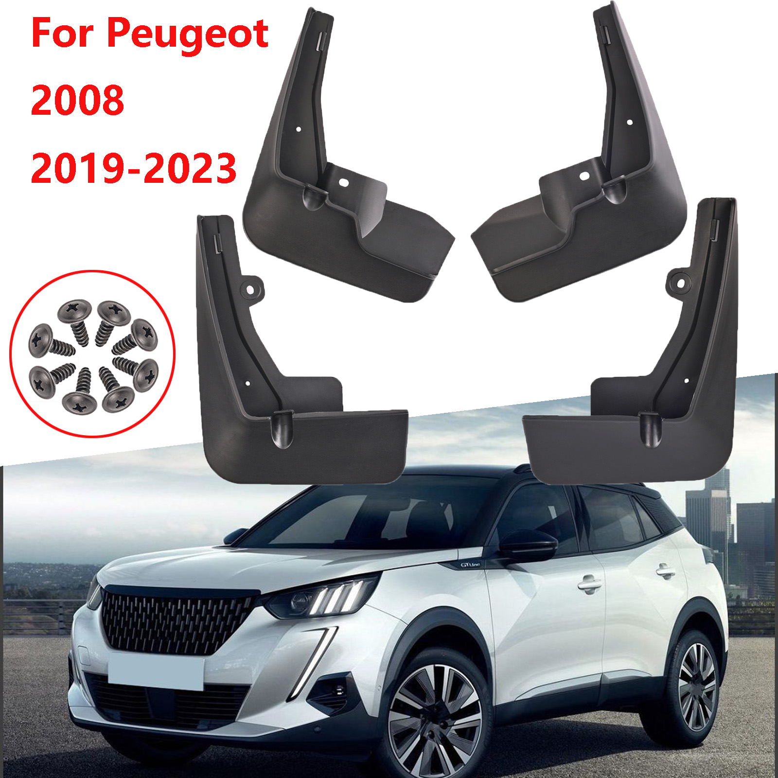 4x Spatborden Spatbordspatbordspatlappen Spatlappen Beschermen Zwart Plastic Voor Linksachter Voor Peugeot 2008 2019-2023