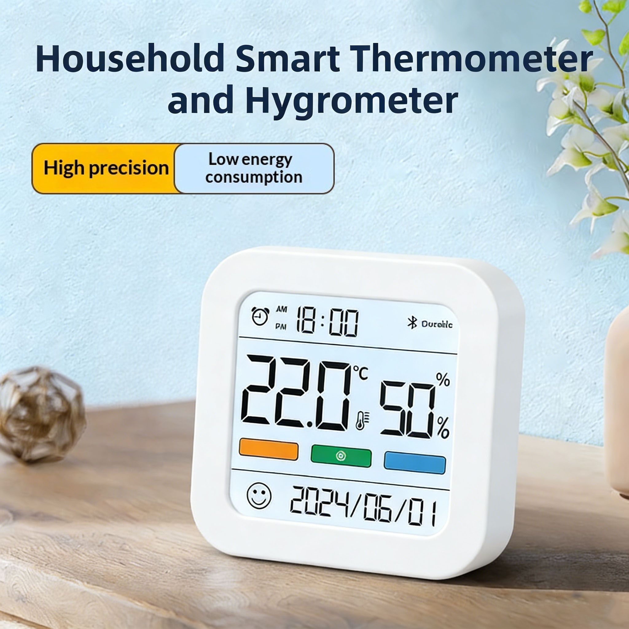 ใหม่เครื่องวัดอุณหภูมิไฮโกรมิเตอร์อิเล็กทรอนิกส์ในร่มจอแสดงผล LCD เซ็นเซอร์ดิจิตอลเครื่องวัดสภาพอากาศสถานีวัดความชื้นเครื่องวัดความชื้น
