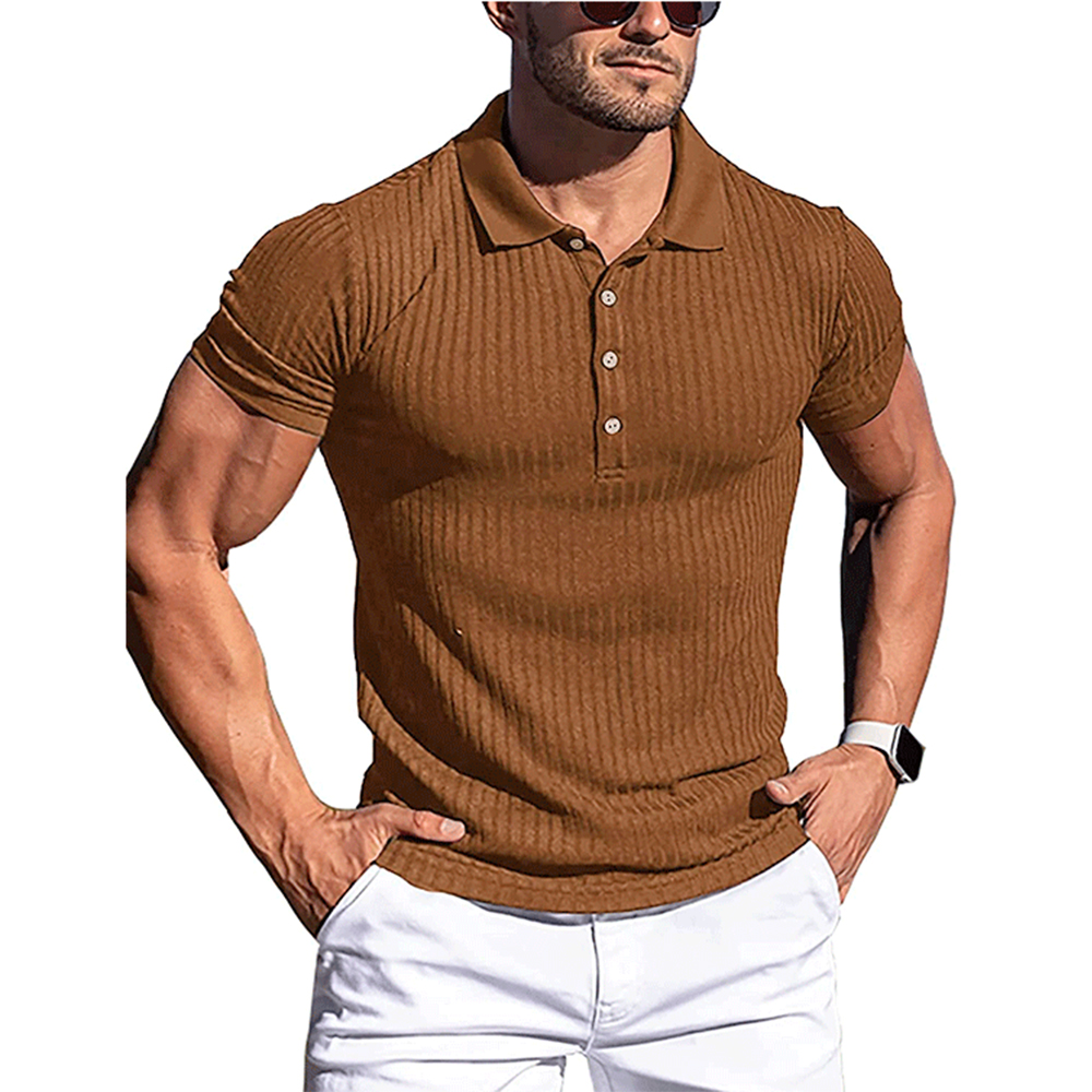 Nowe letnie Polo męskie stałe paski Fitness elastyczność koszulka Polo z krótkim rękawem koszule dla mężczyzn modna stójka męskie koszule