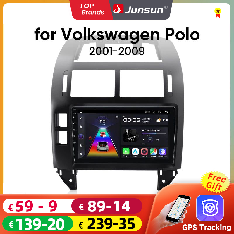 Junsun Android13 Radio mobil untuk VW Polo Mk4 IV 2001-2009 dengan sistem cerdas mobil JBL untuk Apple Carplay FM GPS SWC BT