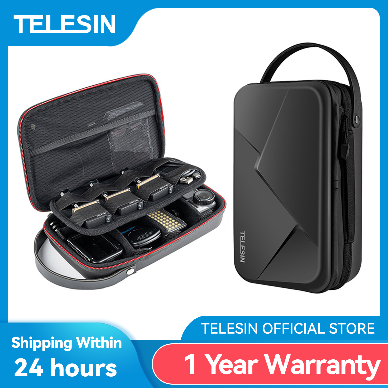 TELESIN sac spatial réglable de transport étanche PU pour GoPro Hero 13 12 11 10 9 8 7 6 Insta360 DJI Osmo sac d'accessoires d'action