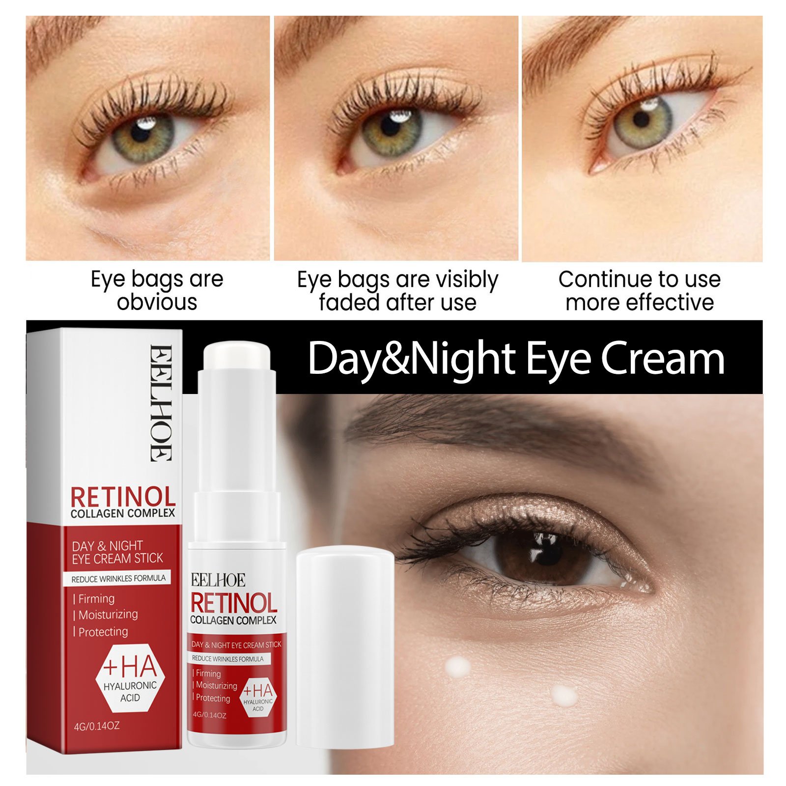 Crème pour les yeux au rétinol, bâton multi-baume au collagène, réduit les rides, les poches sous les yeux, acide hyaluronique, anti-cernes, produits de soin des yeux