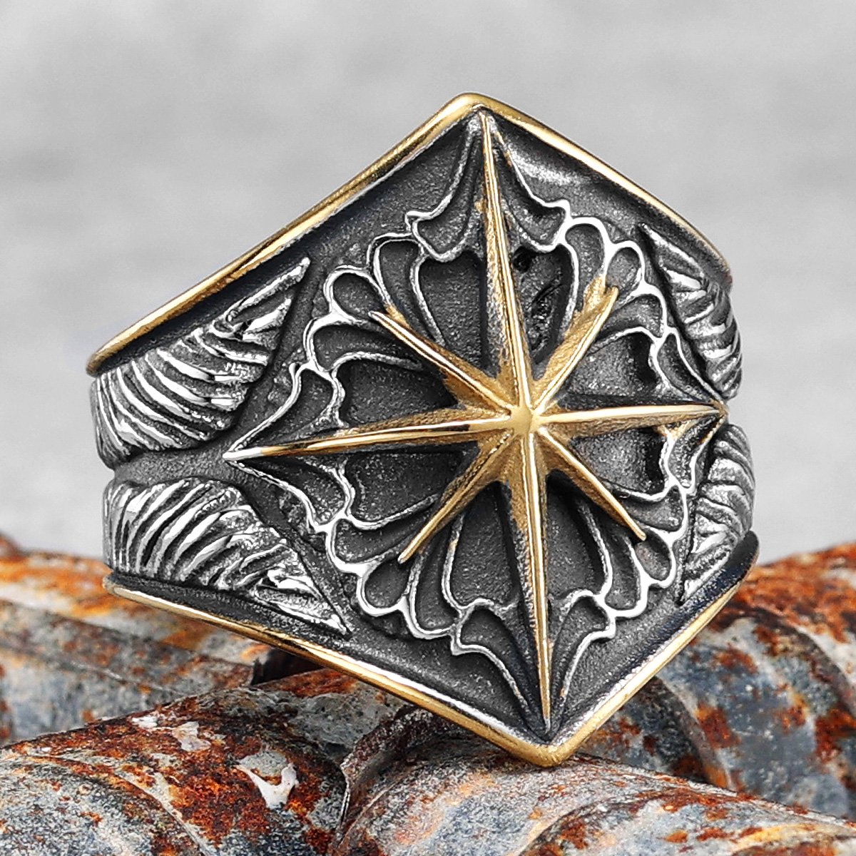 Cincin Berbintang 316L Bintang Baja Tahan Karat Cincin Pria Punk Rock Rap untuk Pengendara Sepeda Pria Pacar Mariner Perhiasan Hadiah Kreatif Dropshipping