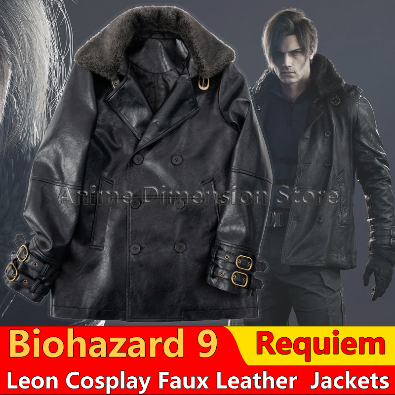Костюм для косплея Леона Скотта Кеннеди из игры Biohazard Resident Evil 9 Requiem, черная куртка из искусственной кожи с воротником из искусственного меха для мужчин