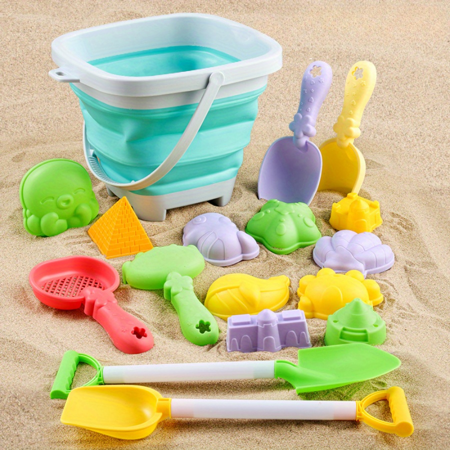 Set di giocattoli per scavo di sabbia per bambini Gioco da spiaggia Secchio pieghevole per acqua e sabbia Stampo per pala Regalo estivo Stili di colori casuali