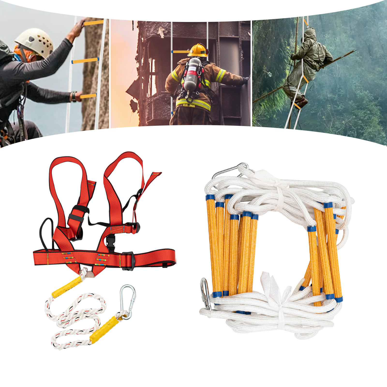 Échelle de secours en corde de 10 m, échelle d'incendie pour balcon, avec mousqueton, réutilisable, sécurité d'urgence, escalade, sauvetage, 200 kg