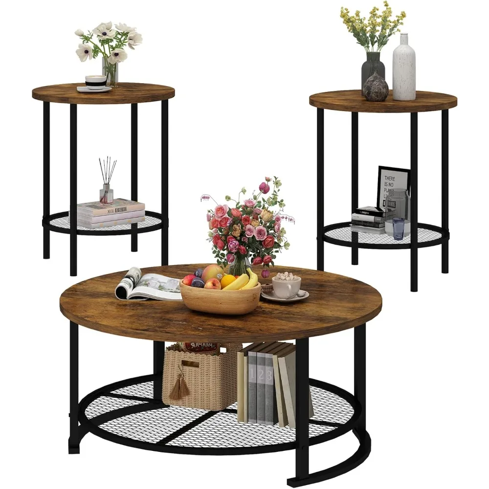Juego de mesa de centro, mesa de centro y mesa auxiliar de dos extremos, juego de mesa de salón moderno de 3 piezas para oficina, sala de estar, apartamento