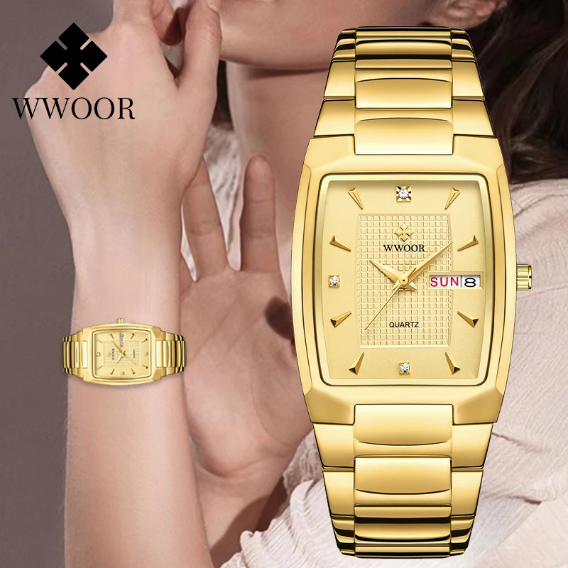 WWOOR femmes montre cadran rectangulaire or acier inoxydable montres mode Quartz pour femmes dames étanche Relogio Feminino