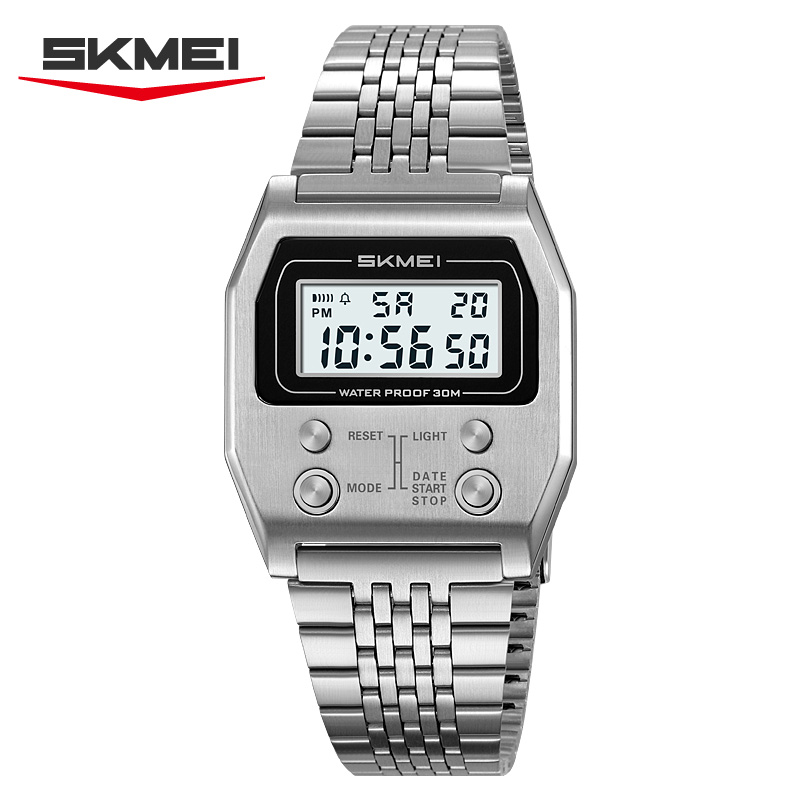Skmei 2460 esportes masculinos relógio digital à prova dwaterproof água de aço inoxidável luxo retro led despertador relógio eletrônico masculino reloj hombre