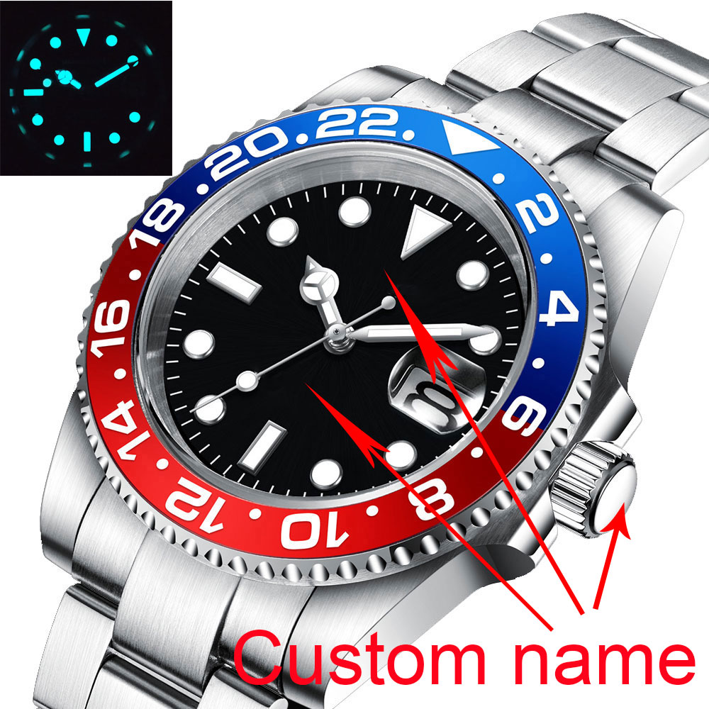 Diy logotipo personalizado 40mm safira 8215 automático nh35mecânico masculino relógio de pulso estéril mostrador cerâmica 10bar luminoso