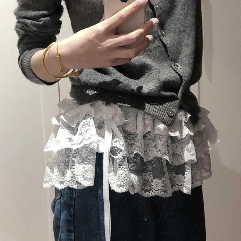 Damska spódniczka mini z koronką w stylu Y2K, koreańska, warstwowa, streetwear, sznurowana, z falbankami, Harajuku, z wysokim stanem, plisowana, damska spódnica, odzież.