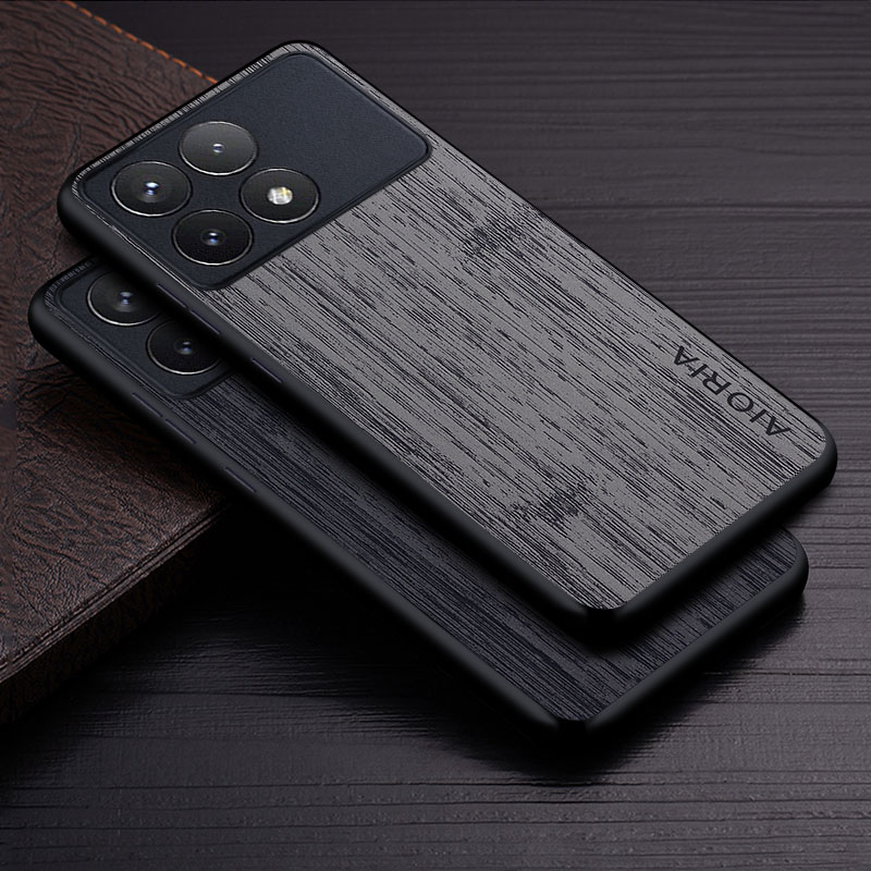 Funda para Poco X6 Pro X7 Pro Poco M6 Pro, Funda de Madera de Bambú con Patrón de Cuero, Funda de Lujo para Xiaomi Poco X6 Pro