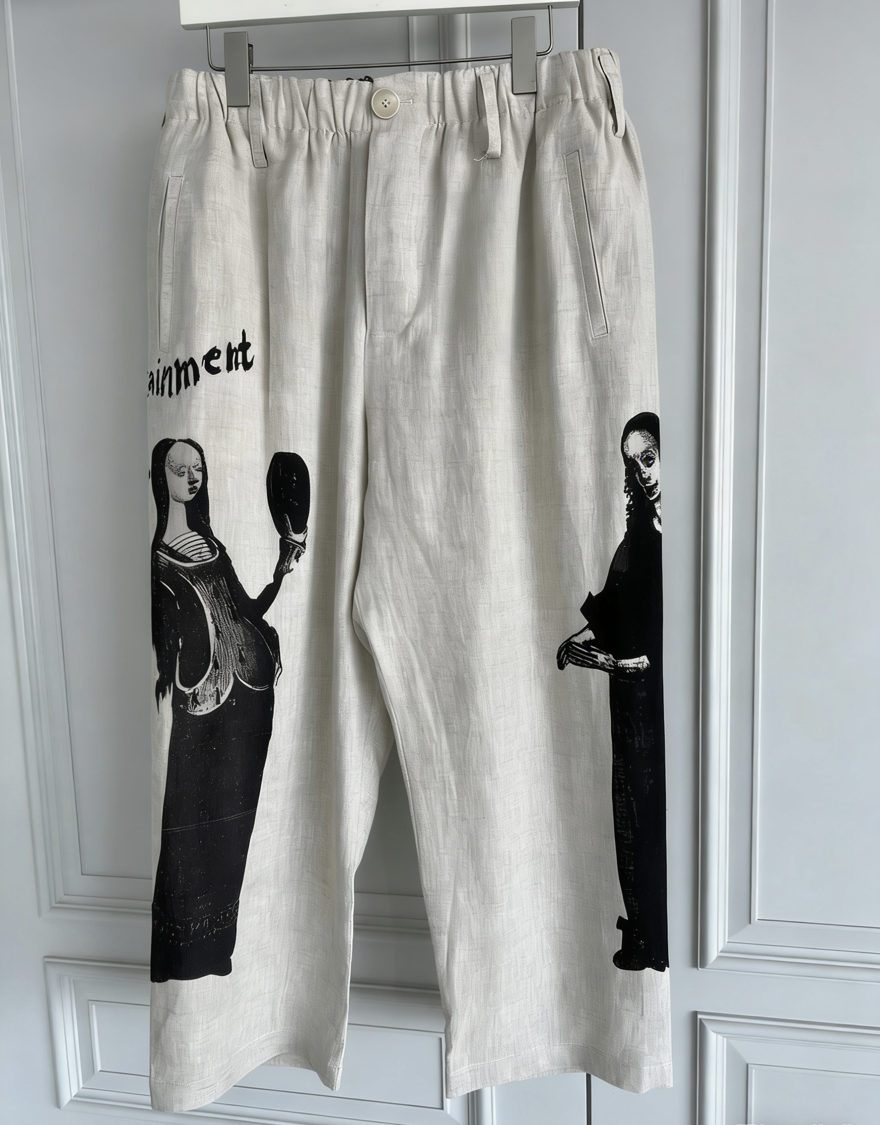 TOP-YAMAMOTO origineel ontwerp linnen printpatroon casual broek met veters, een niche losse lange broek in Japanse stijl