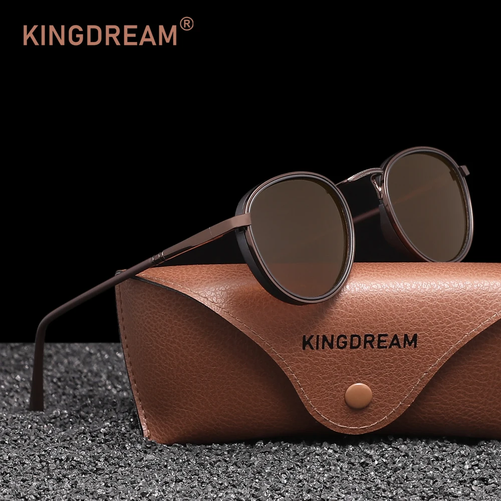 KINGDREAM Occhiali da sole polarizzati con montatura rotonda, design retrò per uomo e donna, occhiali UV400, occhiali da guida casual antiriflesso