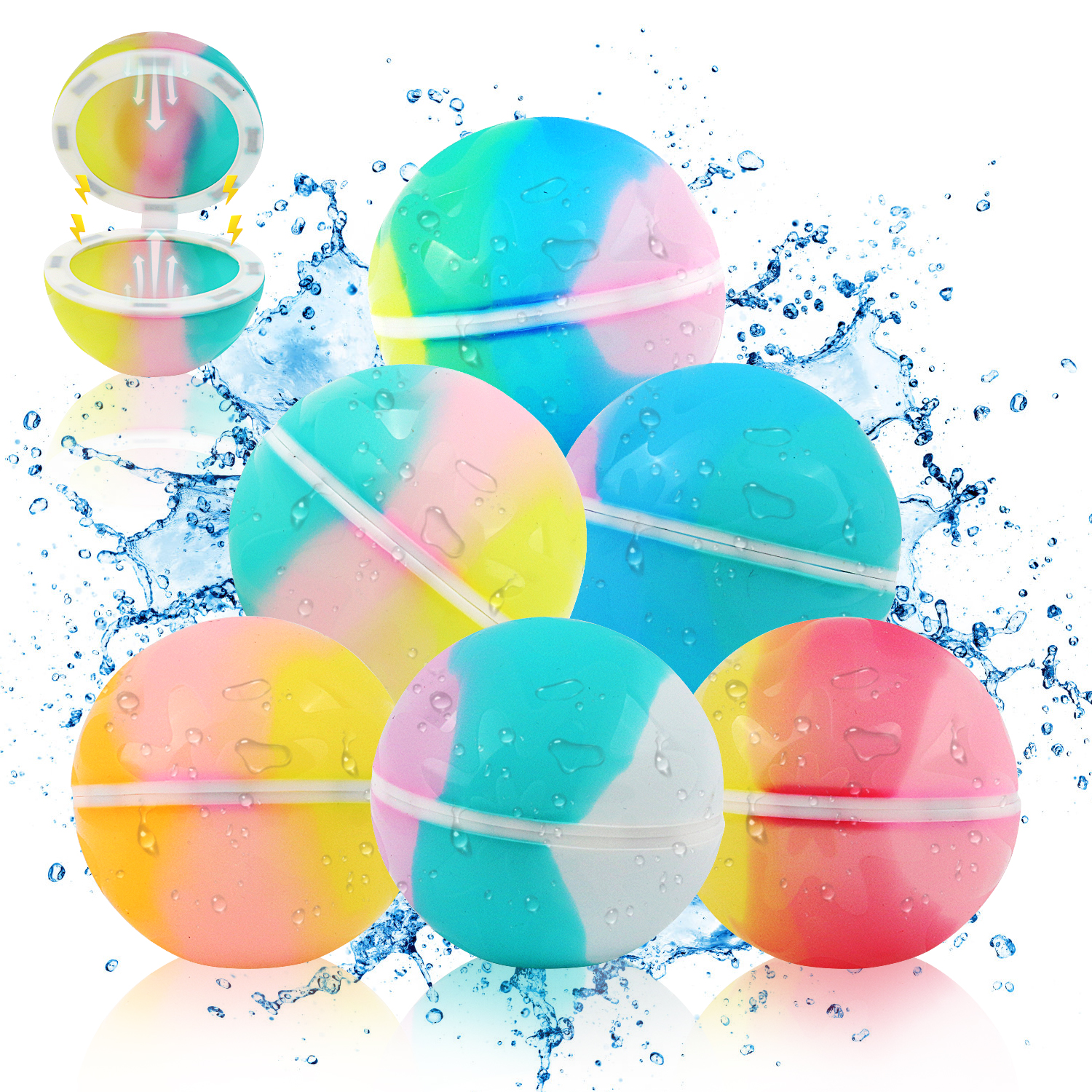 Color magnetic non luminous water ball, reusable for water fights, self sealing and quick filling silicone water ball